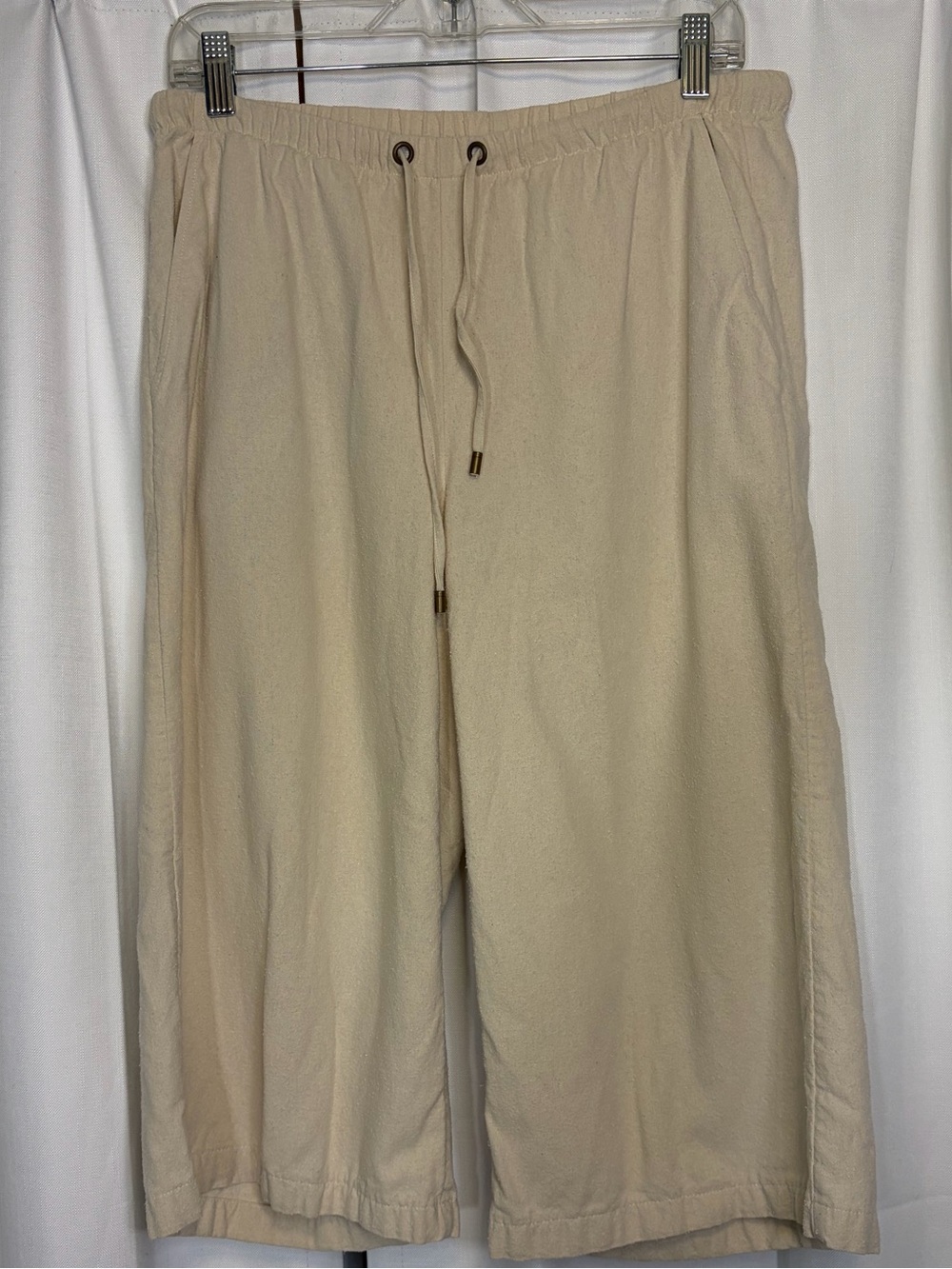 Eileen Fisher Creme Beige Silk Noil Drawstring Capri Shorts Size XS Retail $248